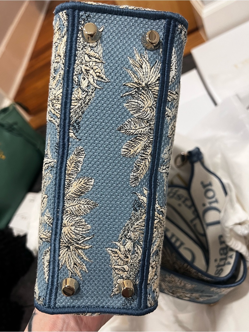 Dior Blue Lady Dior Mini Tote with Toile de Jouy Embroidery - Picture 3 of 16